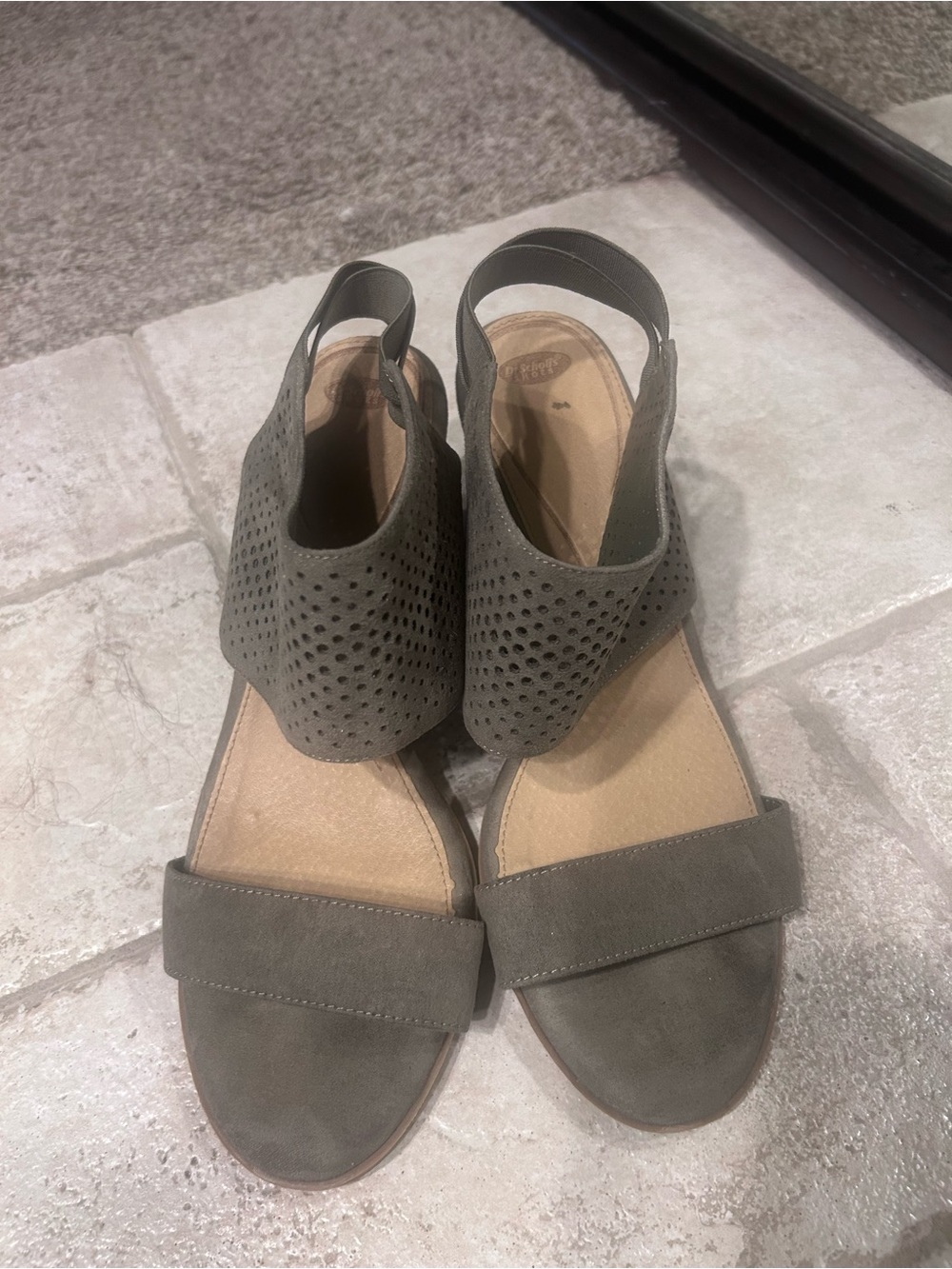 Dr. Scholl's Olive Perforated Slingback Sandals